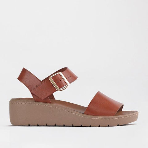 Double Band Wedge Slingback Sandal with Removable Footbed Chestnut - 12665