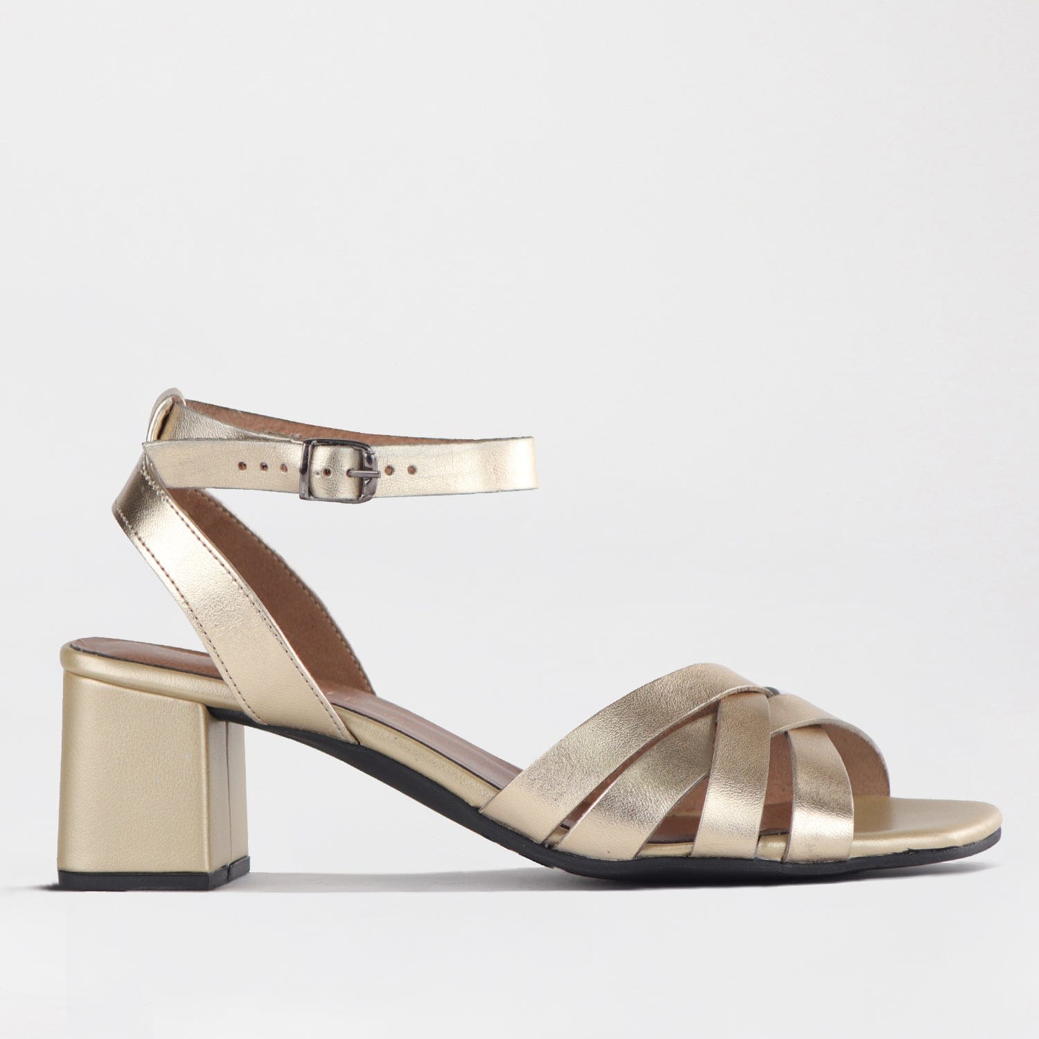 Froggie Shoes Shoes 4 / Gold / 12678 Block Heel strappy Sandal in Gold - 12678