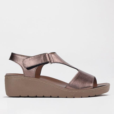 T-Bar Wedge Sandal with Removable Footbed in Lead Metallic - 12666