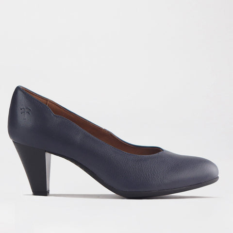 Wider Fit Mid Heel Court in Navy - 10873