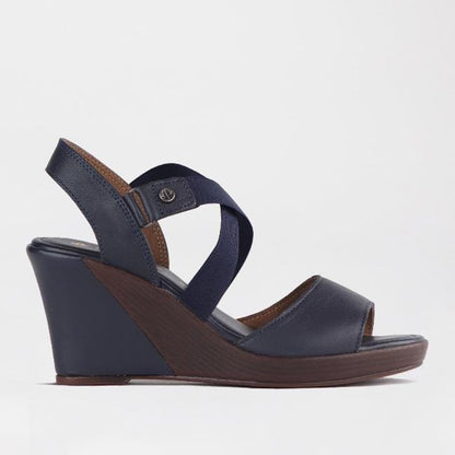 Froggie Shoes Shoes 4 / Navy / 12288 Crossover Wedge Sandal in Navy - 12288