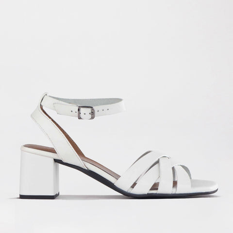 Block Heel strappy Sandal in White - 12678