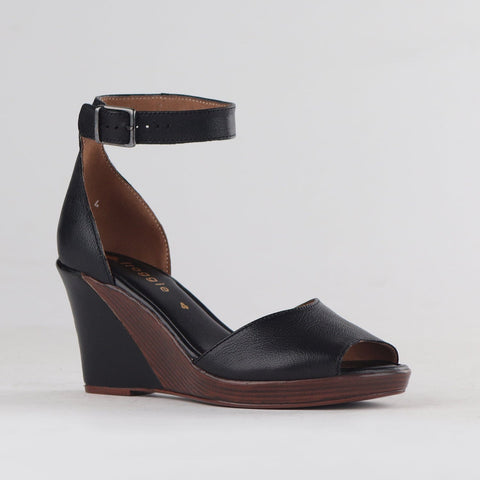 Ankle Strap Wedge Sandal in Black - 12422