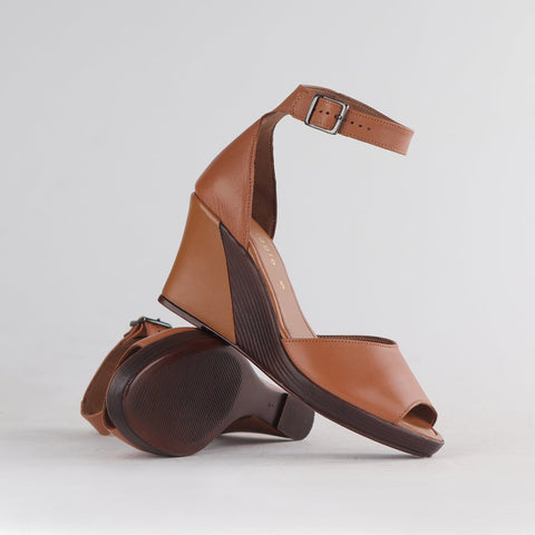 Ankle Strap Wedge Sandal in Tan - 12422