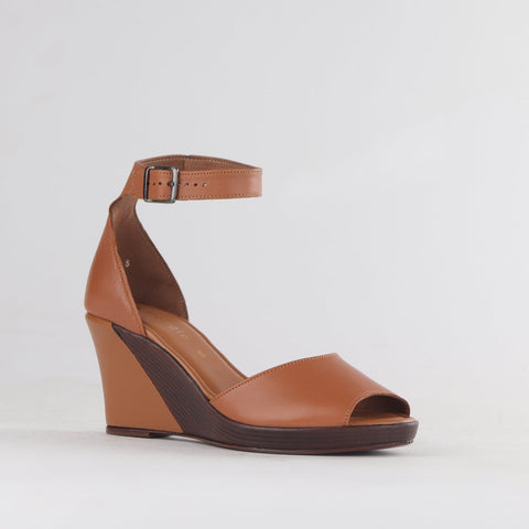 Ankle Strap Wedge Sandal in Tan - 12422