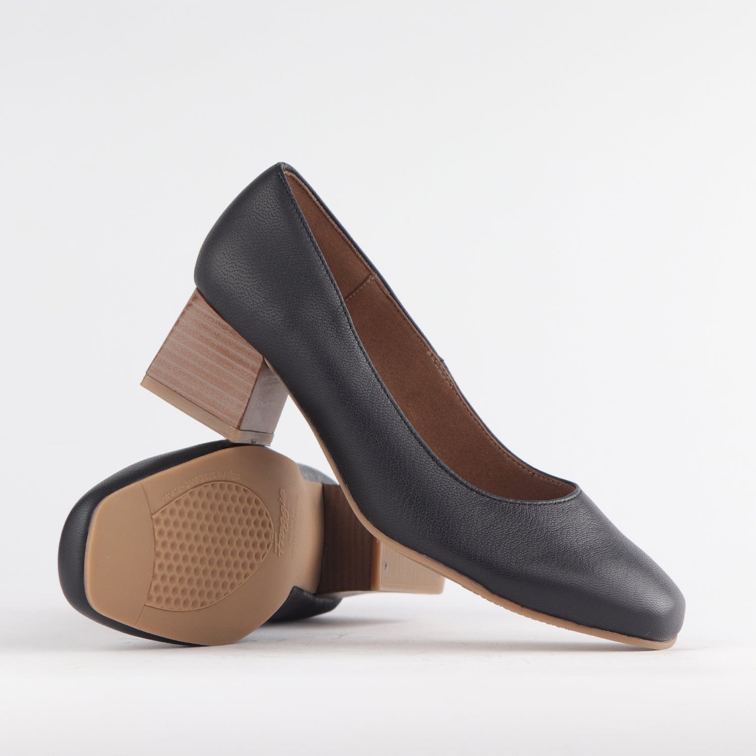 Block Heel Court Shoe in Black Froggie Leather Shoes South Africa Froggie Shoes