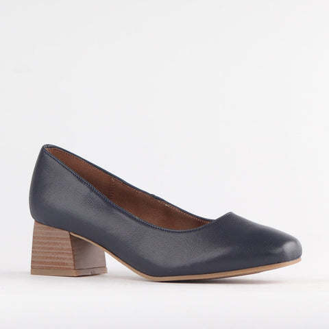 Block Heel Court Shoe in Navy - 12476