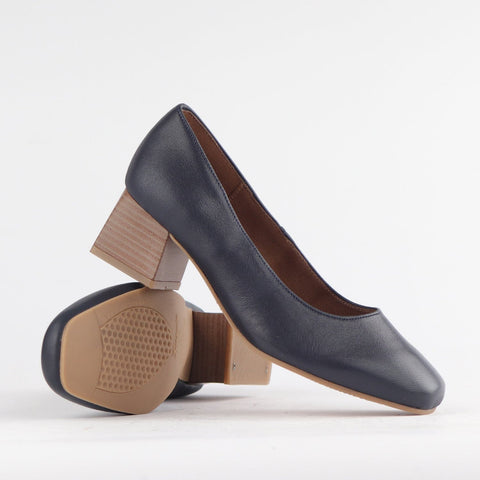 Block Heel Court Shoe in Navy - 12476