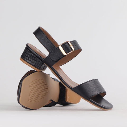 Block Heel Sandal in Black - 12408