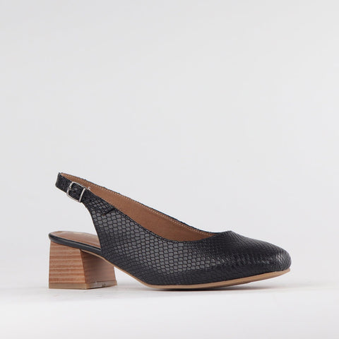 Block Heel Slingback in Black - 12595