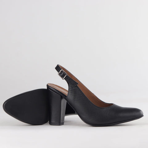 Block Heel Slingback in Black - 12790