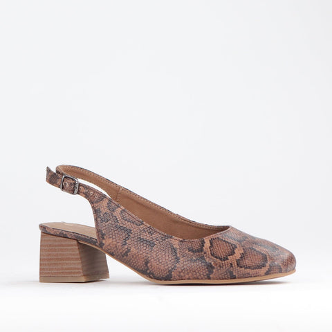 Block Heel Slingback in Saddle - 12595