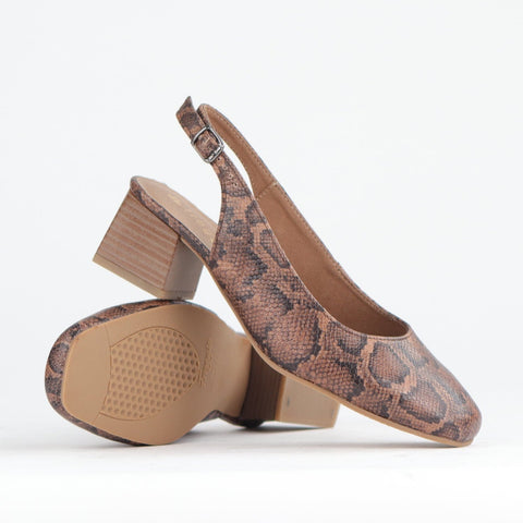 Block Heel Slingback in Saddle - 12595