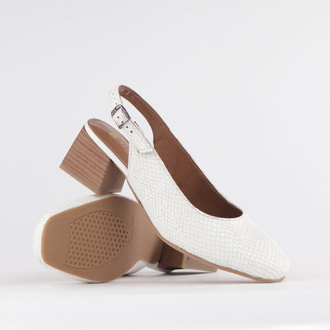 Block Heel Slingback in White - 12595