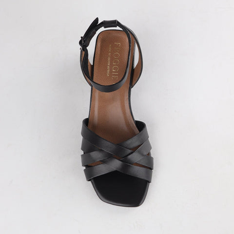 Block Heel strappy Sandal in Black - 12678