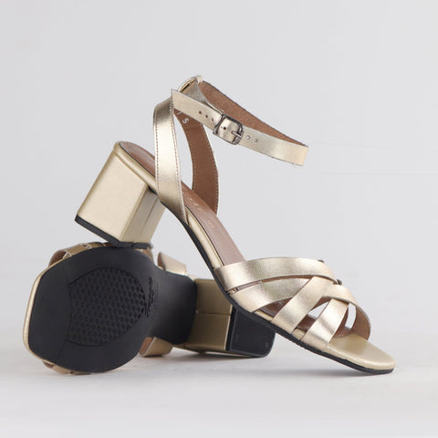 Block Heel strappy Sandal in Gold - 12678