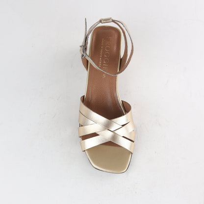 Froggie Shoes Shoes Block Heel strappy Sandal in Gold - 12678