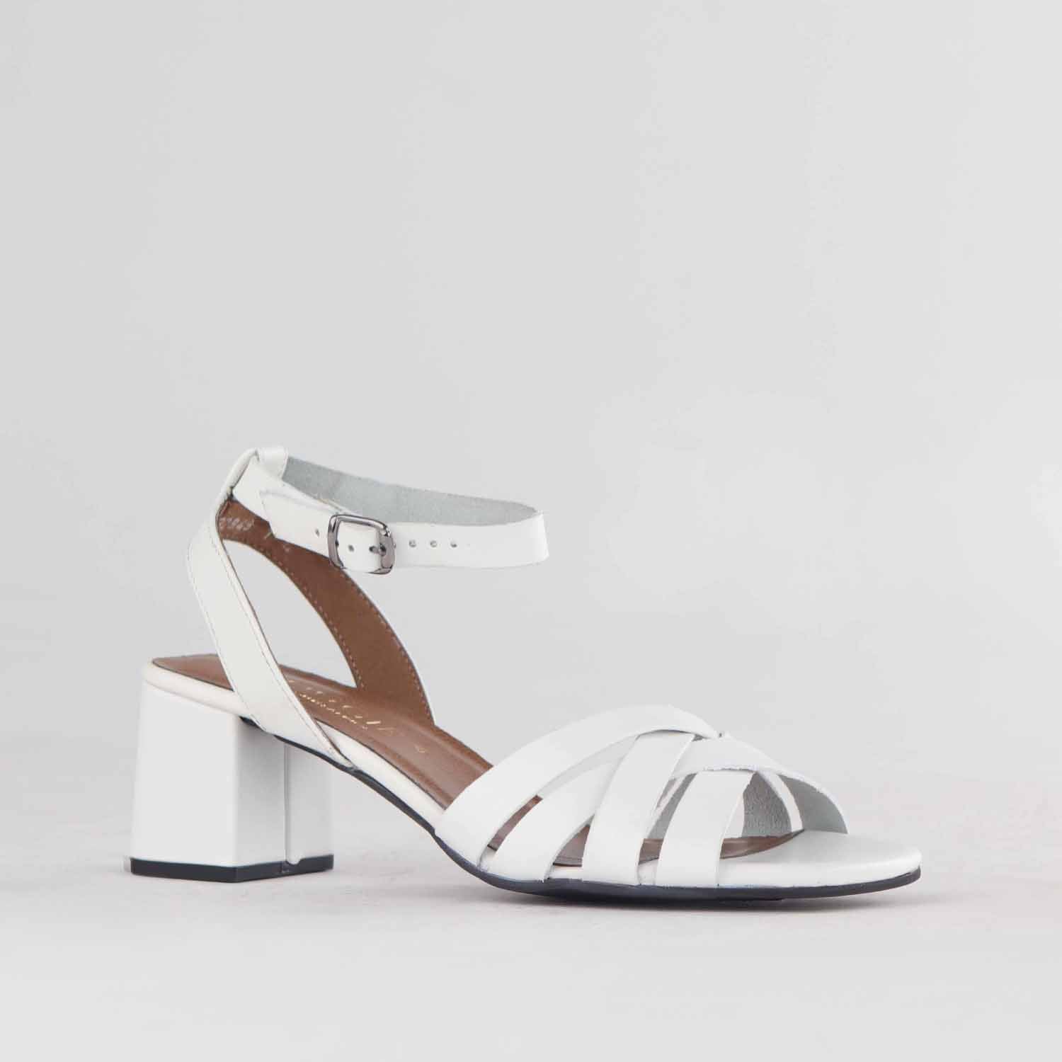 Froggie Shoes Shoes Block Heel strappy Sandal in White - 12678