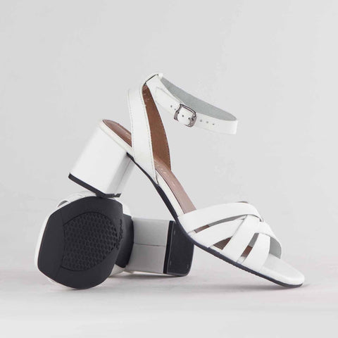 Block Heel strappy Sandal in White - 12678