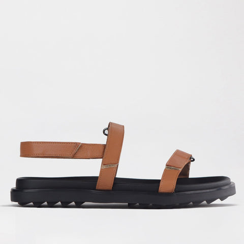 Velcro Leather Strappy Flat Sandal in Tan - 12690