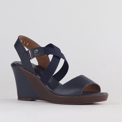 Froggie Shoes Shoes Crossover Wedge Sandal in Navy - 12288