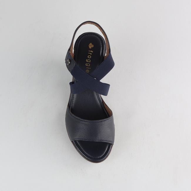 Froggie Shoes Shoes Crossover Wedge Sandal in Navy - 12288