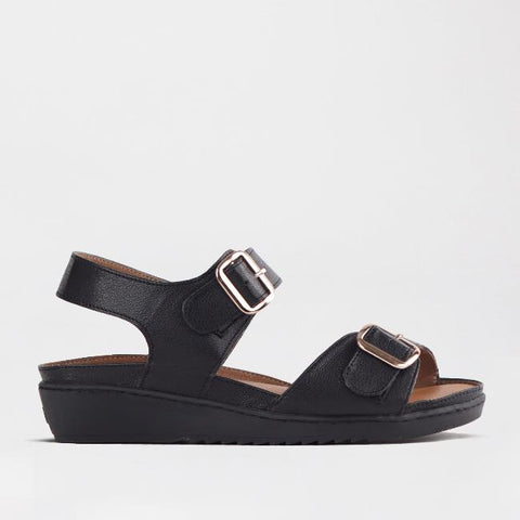 Double Band Sandal with Removable footbed in Black - 12411