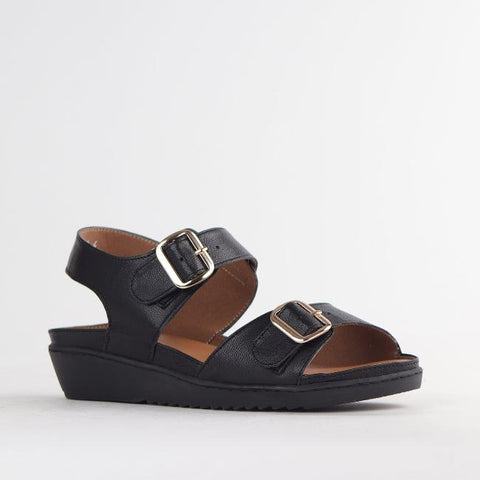 Double Band Sandal with Removable footbed in Black - 12411