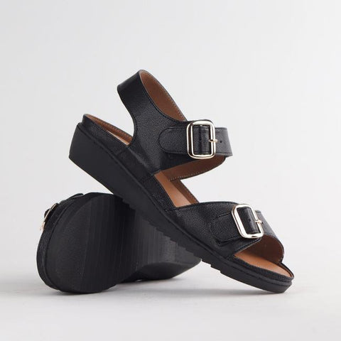 Double Band Sandal with Removable footbed in Black - 12411