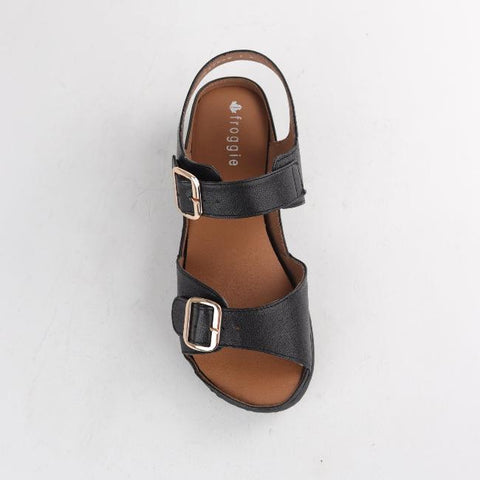 Double Band Sandal with Removable footbed in Black - 12411