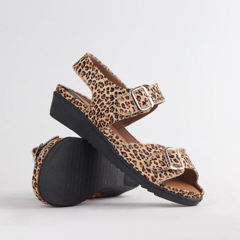 Double Band Sandal with Removable footbed in Cheetah Tan - 12411