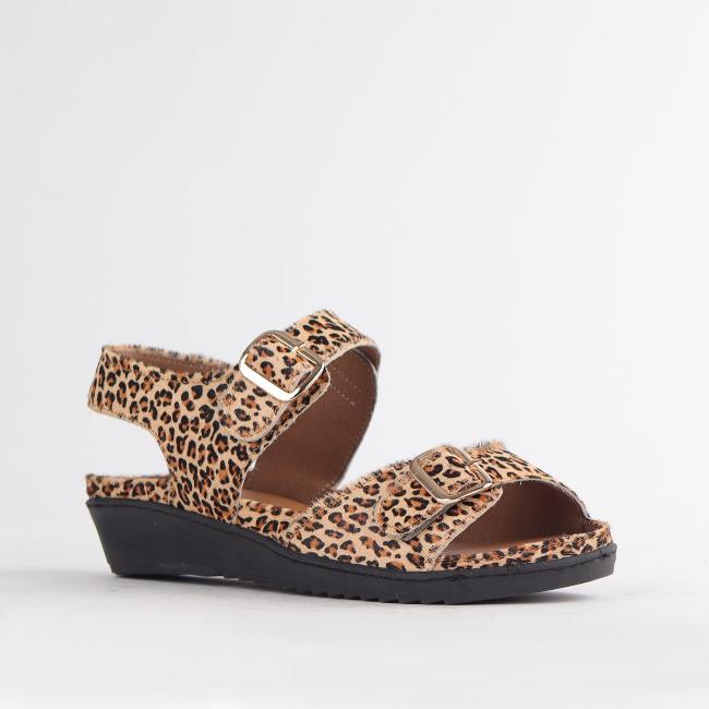 Froggie Shoes Shoes Double Band Sandal with Removable footbed in Cheetah Tan - 12411