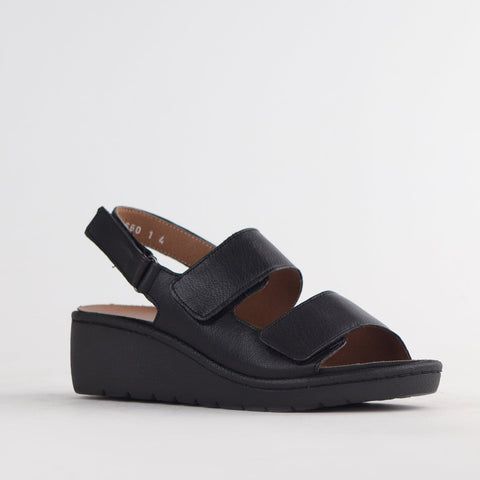 Double Band Wedge Slingback Sandal with Removable Footbed in Black - 12533