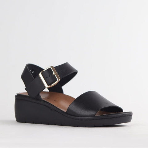 Double Band Wedge Slingback Sandal with Removable Footbed in Black - 12665