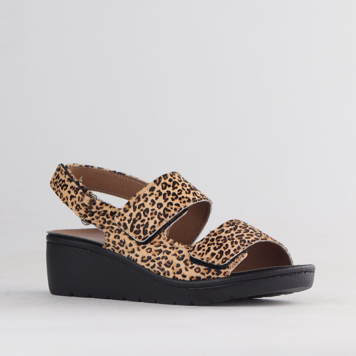 Froggie Shoes Shoes Double Band Wedge Slingback Sandal with Removable Footbed in Cheetah Print - 12533