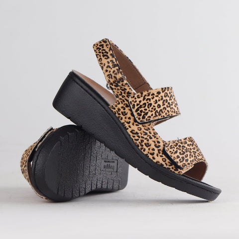 Double Band Wedge Slingback Sandal with Removable Footbed in Cheetah Print - 12533