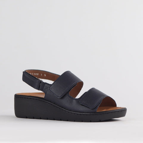 Double Band Wedge Slingback Sandal with Removable Footbed in Navy - 12533