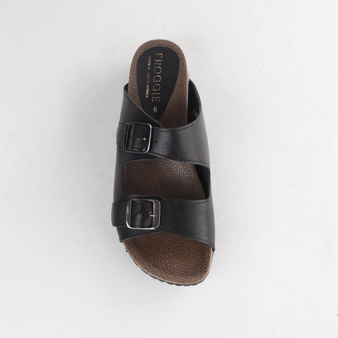 Double Buckle Birk Mules in Black - 12822