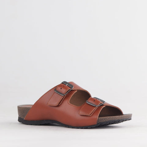 Double Buckle Birk Mules in Chestnut - 12822