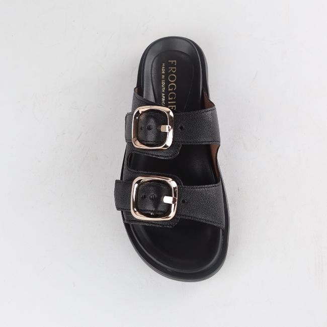 Froggie Shoes Shoes Double Buckle Mules in Black - 12681