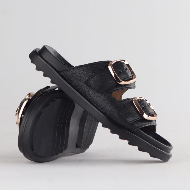 Froggie Shoes Shoes Double Buckle Mules in Black - 12681