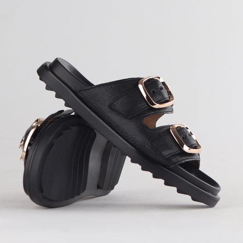 Double Buckle Slide in Black - 12681