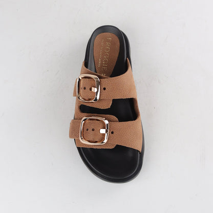 Froggie Shoes Shoes Double Buckle Mules in Tobacco - 12681