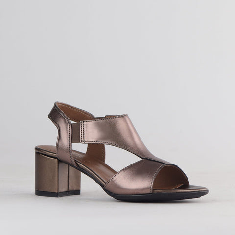 Elasticated Block Heel Sandal in Lead Metallic - 12818