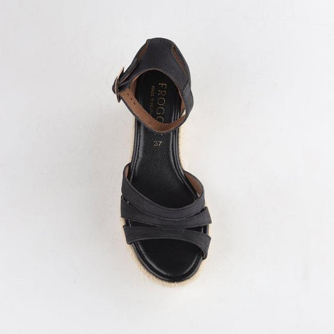 Espadrille Ankle Strap Wedge Sandal in Black - 12682