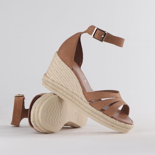 Froggie Shoes Shoes Espadrille Ankle Strap Wedge Sandal in Tabacco - 12682