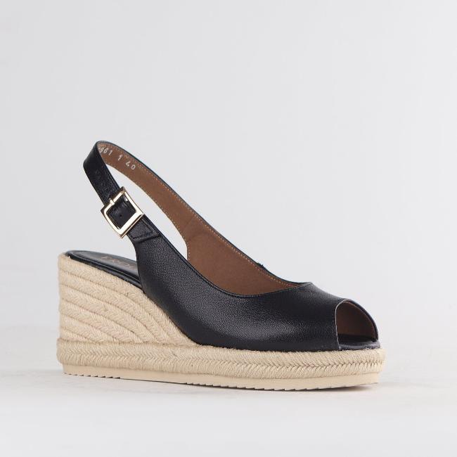 Froggie Shoes Shoes Espadrille Slingback Wedge Sandal in Black - 12684