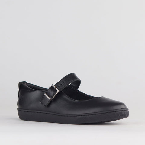 Girls School Shoe with Buckle in Black  - 11441