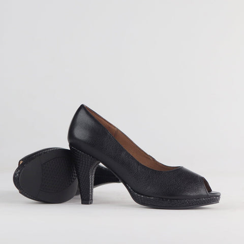 High Heel Peep Toe Court Shoe in Black - 12753