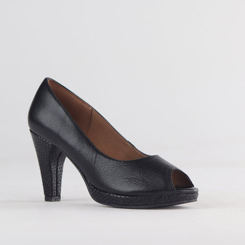 High Heel Peep Toe Court Shoe in Black - 12753